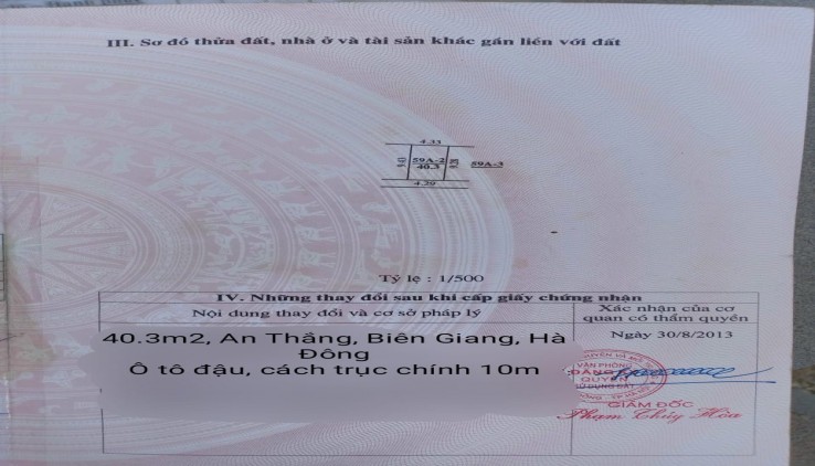 CC cần bán mảnh đất 40.3m2, tk6, nhỉnh 1 tỷ, An Thắng, Biên Giang, Hà Đông, Hà Nội